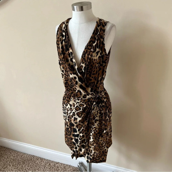 Nanette Lepore 100% silk leopard patterned wrap dress 2896 - Picture 3 of 10